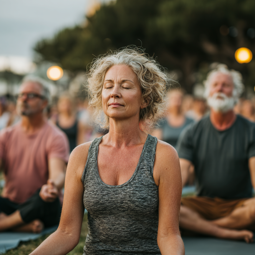 Възрастна жена прави йога